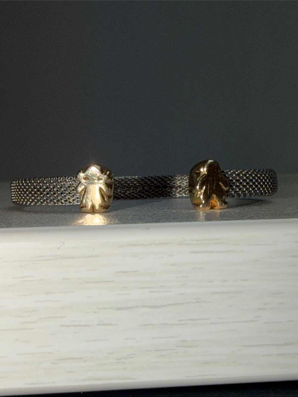 Tous Silver Mesh Cuff Bracelet with Gold Floral Ends